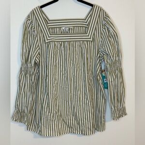The Pioneer Woman Smocked Blouse Striped Women's Top Size XL NWT Stripe Moss